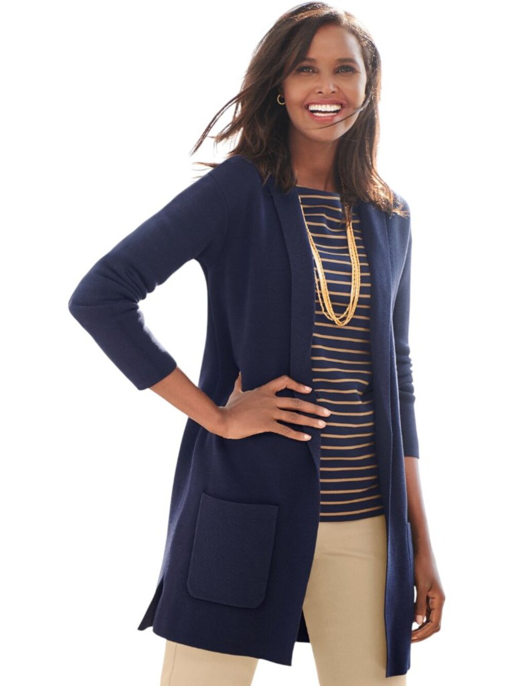 Talbots Patch Pocket Sweater Blazer Navy Size Large Petite